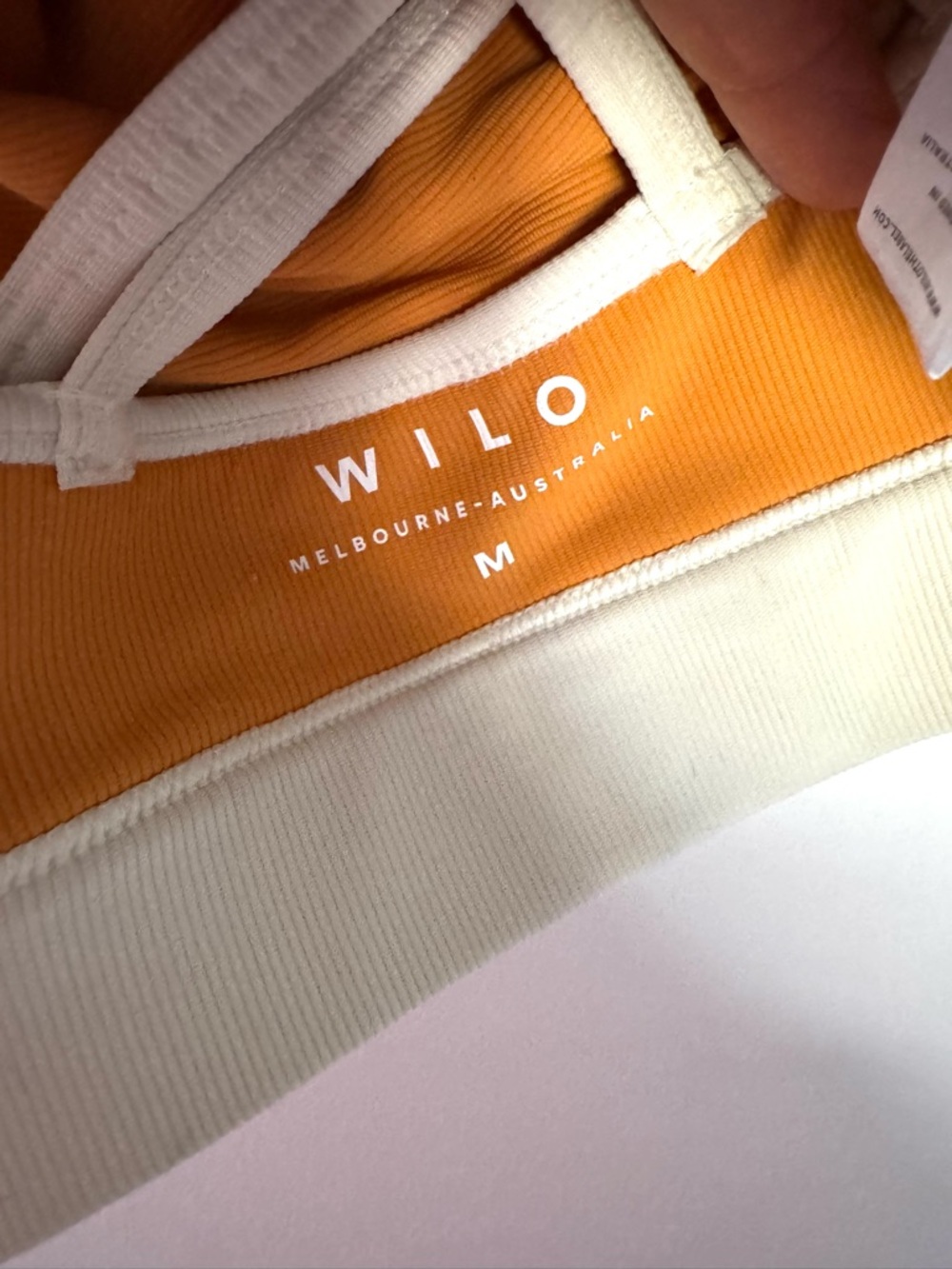 Wilo The Label Women's Strappy Crop Sports Bra - Mustard with Cream Trim - Picture 3 of 5